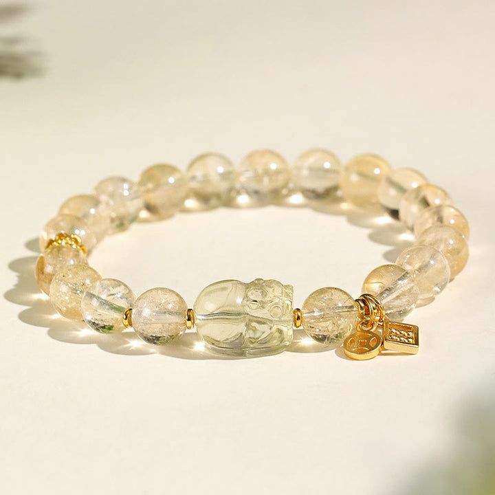 Buddha Stones天然シトリン貔貅銅貨守護ブレスレット