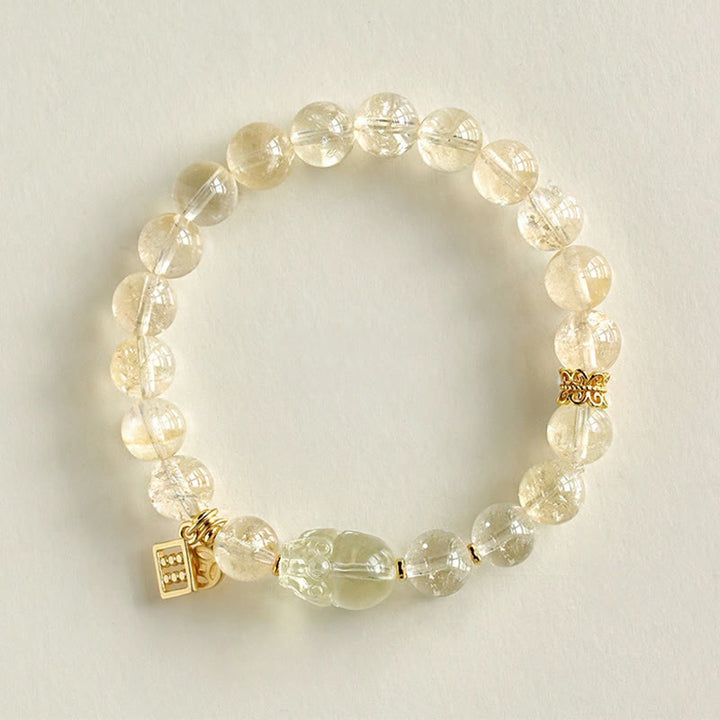 Buddha Stones天然シトリン貔貅銅貨守護ブレスレット
