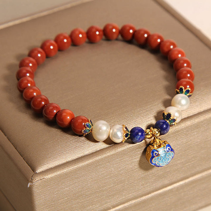 Buddha Stones天然南赤瑪瑙パール 平和ロックチャーム ポジティブブレスレット