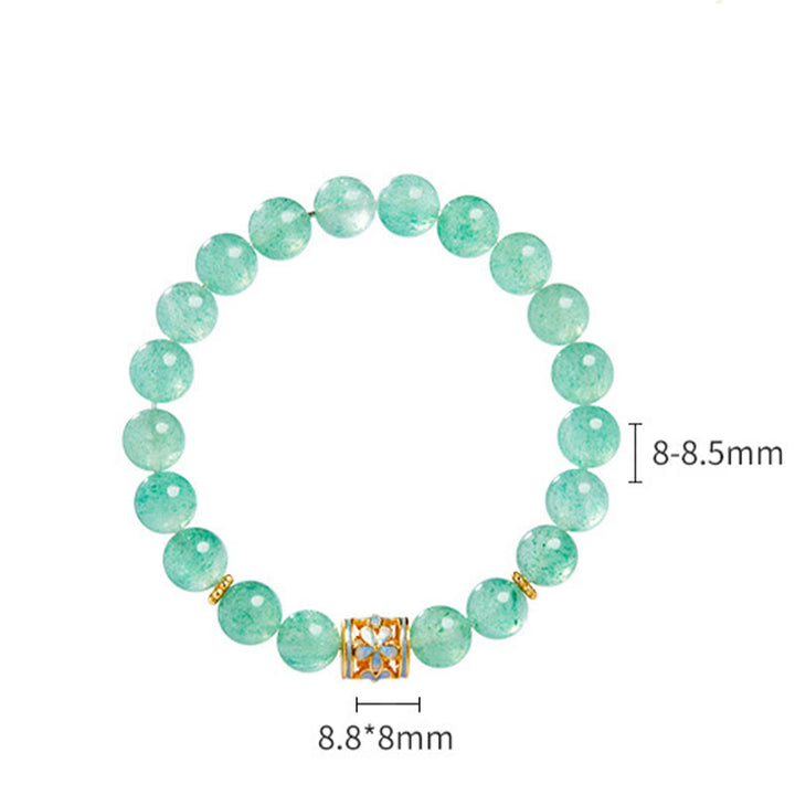 Buddha Stones925スターリングシルバー グリーンストロベリークォーツ フラワーカームブレスレット