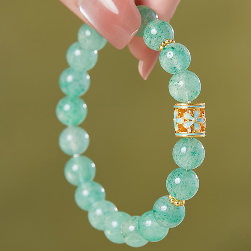 Buddha Stones925スターリングシルバー グリーンストロベリークォーツ フラワーカームブレスレット - image 7