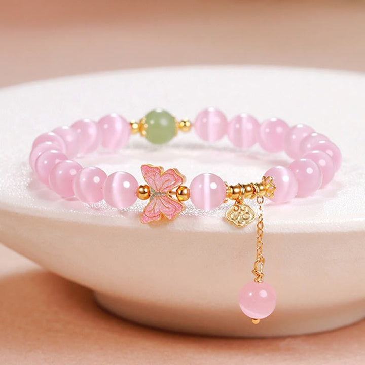 Buddha Stones 925スターリングシルバー キャッツアイ 和田翡翠 バタフライ ピースロックチャーム ピースブレスレット - キャッツアイ（手首周り：17～19cm） - image 0