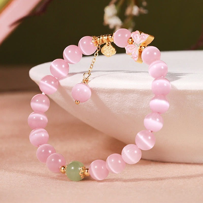 Buddha Stones 925スターリングシルバー キャッツアイ 和田翡翠 バタフライ ピースロックチャーム ピースブレスレット