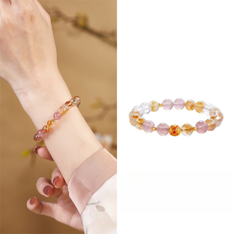 Buddha Stones 999スターリングシルバー シトリン ストロベリークォーツ ホワイトクリスタル プロテクションブレスレット