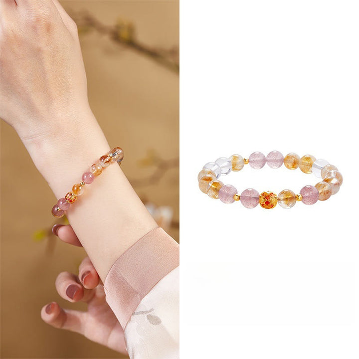 Buddha Stones 999スターリングシルバー シトリン ストロベリークォーツ ホワイトクリスタル プロテクションブレスレット