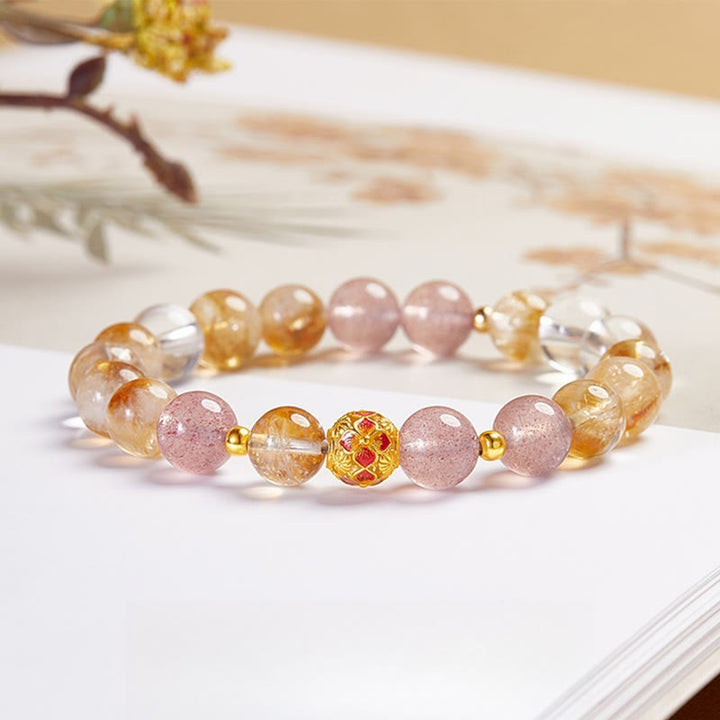 Buddha Stones 999スターリングシルバー シトリン ストロベリークォーツ ホワイトクリスタル プロテクションブレスレット