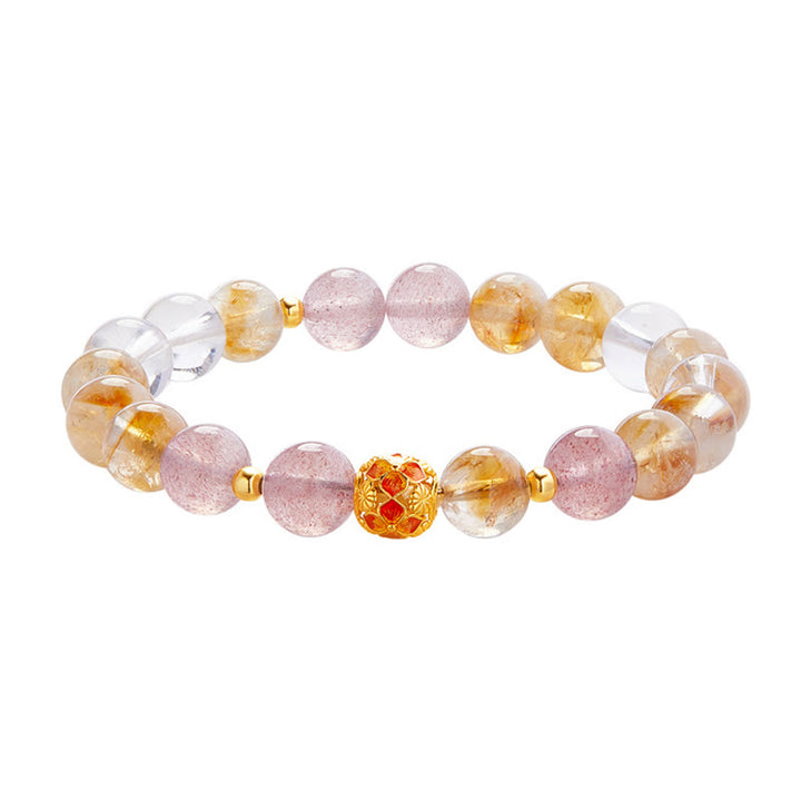 Buddha Stones 999スターリングシルバー シトリン ストロベリークォーツ ホワイトクリスタル プロテクションブレスレット