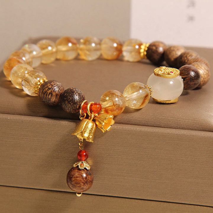 Buddha Stonesシトリン 沈香 スズラン 五方位 富の神 守護ブレスレット