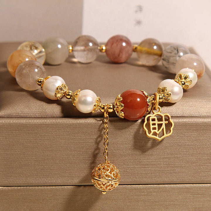 Buddha Stones天然ルチルクォーツパール幸運富を引き寄せるブレスレット