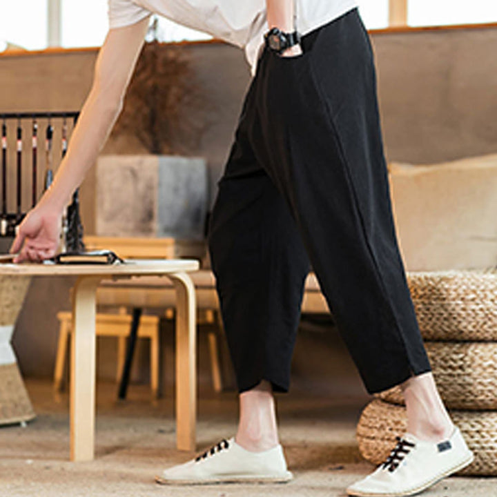 Buddha Stonesカジュアル 無地 ドローストリング メンズ 伸縮性ウエストバンド コットンリネン パンツ ポケット付き - image 30