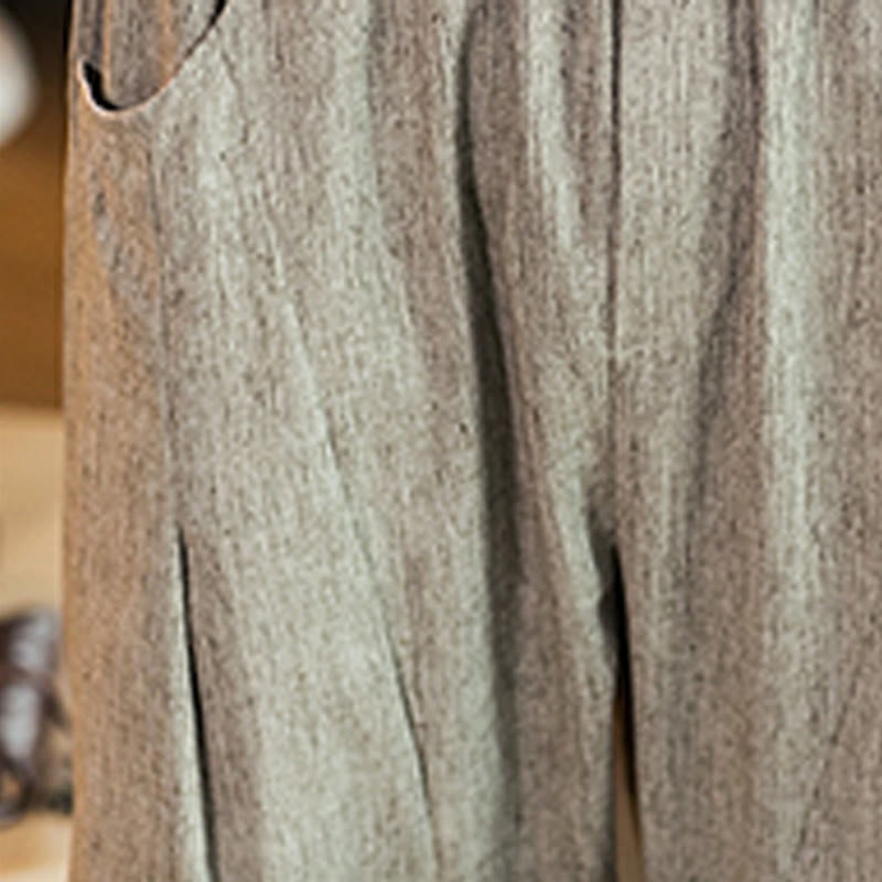 Buddha Stonesカジュアル 無地 ドローストリング メンズ 伸縮性ウエストバンド コットンリネン パンツ ポケット付き - image 14