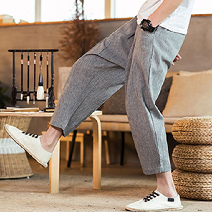 Buddha Stonesカジュアル 無地 ドローストリング メンズ 伸縮性ウエストバンド コットンリネン パンツ ポケット付き - image 24