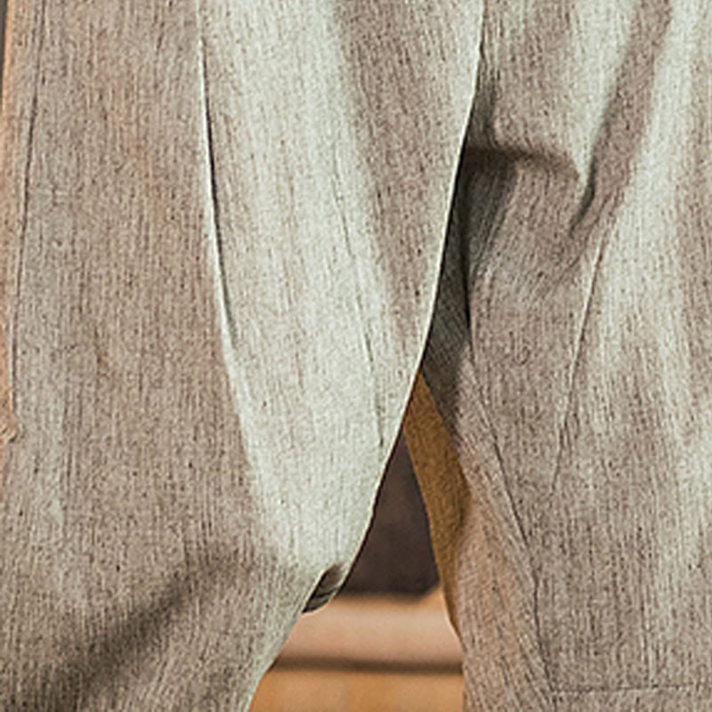 Buddha Stonesカジュアル 無地 ドローストリング メンズ 伸縮性ウエストバンド コットンリネン パンツ ポケット付き - image 16