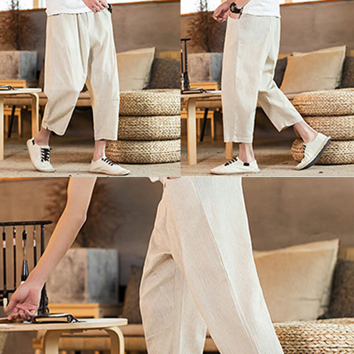 Buddha Stonesカジュアル 無地 ドローストリング メンズ 伸縮性ウエストバンド コットンリネン パンツ ポケット付き - image 47