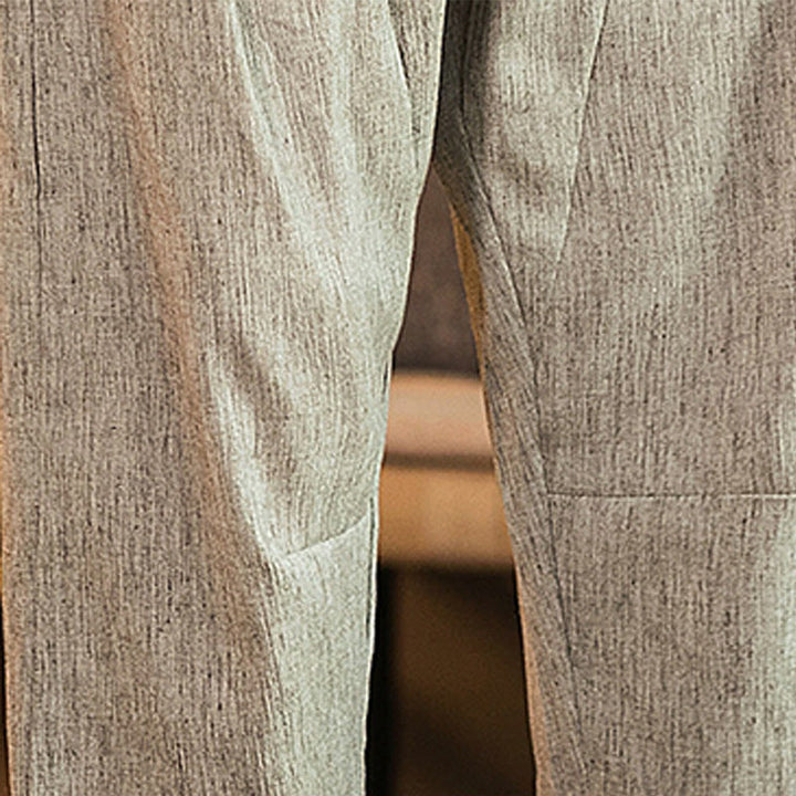 Buddha Stonesカジュアル 無地 ドローストリング メンズ 伸縮性ウエストバンド コットンリネン パンツ ポケット付き - image 15