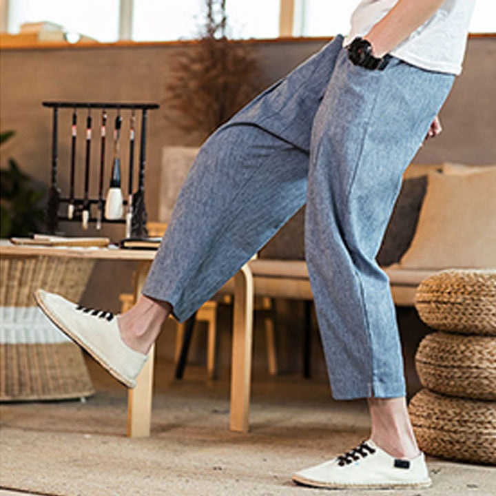 Buddha Stonesカジュアル 無地 ドローストリング メンズ 伸縮性ウエストバンド コットンリネン パンツ ポケット付き - image 38