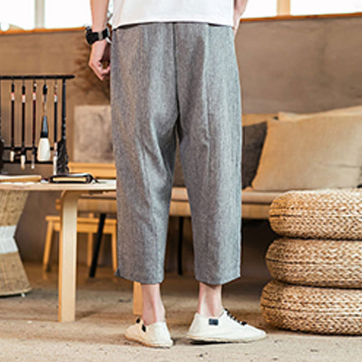 Buddha Stonesカジュアル 無地 ドローストリング メンズ 伸縮性ウエストバンド コットンリネン パンツ ポケット付き - image 21