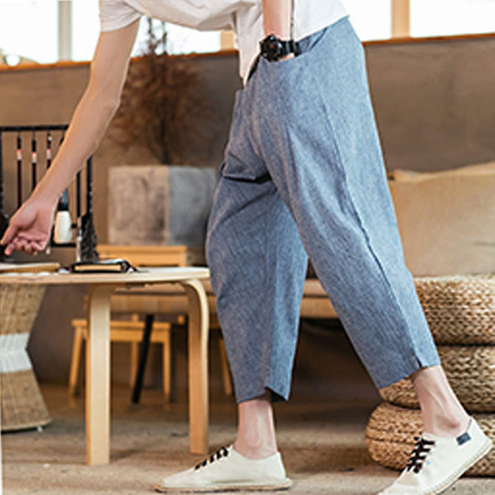 Buddha Stonesカジュアル 無地 ドローストリング メンズ 伸縮性ウエストバンド コットンリネン パンツ ポケット付き - image 37