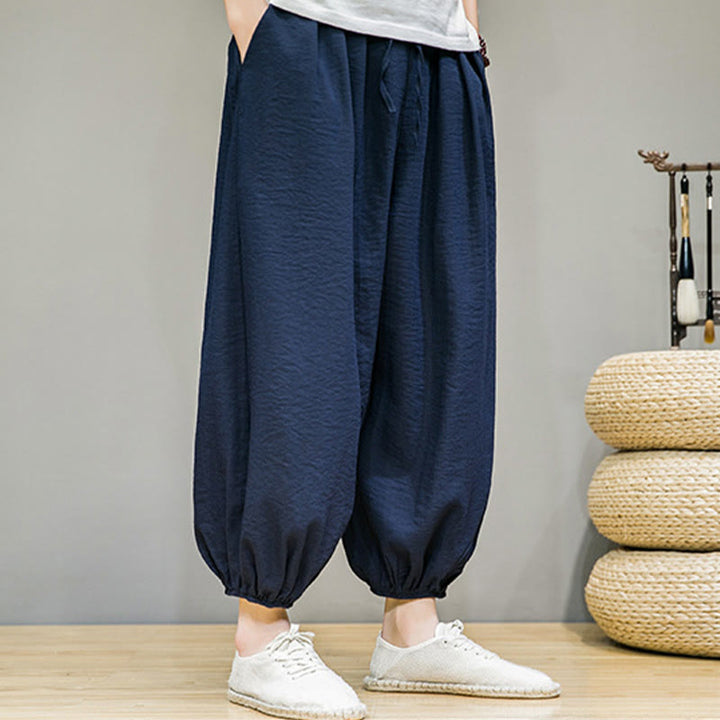 Buddha Stonesサマープレーンドローストリングメンズアンクル丈コットンハーレムパンツ（ポケット付き） - image 8