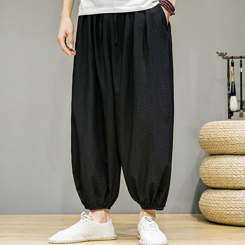Buddha Stonesサマープレーンドローストリングメンズアンクル丈コットンハーレムパンツ（ポケット付き） - image 23