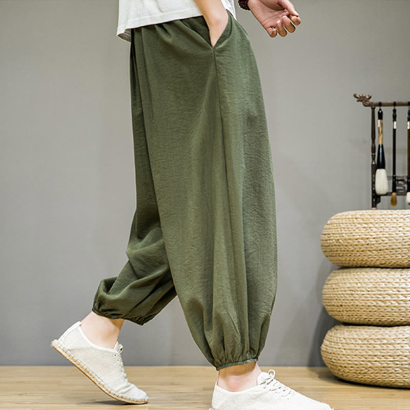 Buddha Stonesサマープレーンドローストリングメンズアンクル丈コットンハーレムパンツ（ポケット付き） - image 32