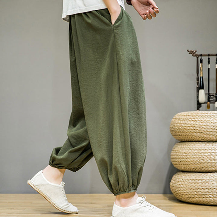 Buddha Stonesサマープレーンドローストリングメンズアンクル丈コットンハーレムパンツ（ポケット付き） - image 32
