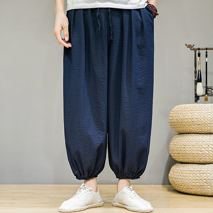 Buddha Stonesサマープレーンドローストリングメンズアンクル丈コットンハーレムパンツ（ポケット付き） - image 4