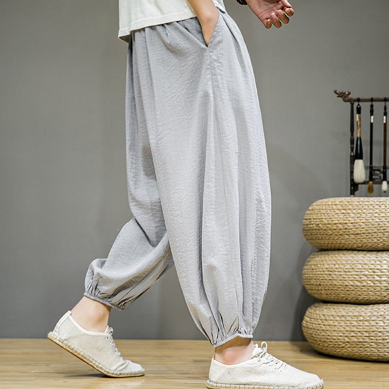 Buddha Stonesサマープレーンドローストリングメンズアンクル丈コットンハーレムパンツ（ポケット付き） - image 16