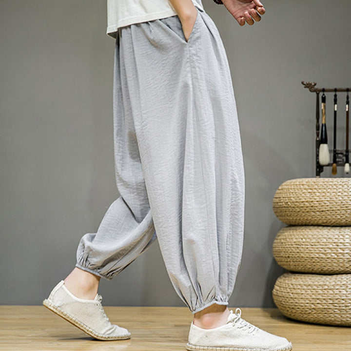 Buddha Stonesサマープレーンドローストリングメンズアンクル丈コットンハーレムパンツ（ポケット付き） - image 16
