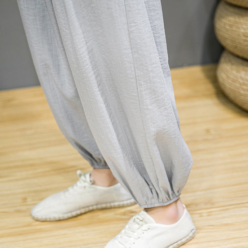 Buddha Stonesサマープレーンドローストリングメンズアンクル丈コットンハーレムパンツ（ポケット付き） - image 21