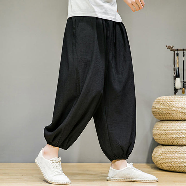 Buddha Stonesサマープレーンドローストリングメンズアンクル丈コットンハーレムパンツ（ポケット付き） - image 27