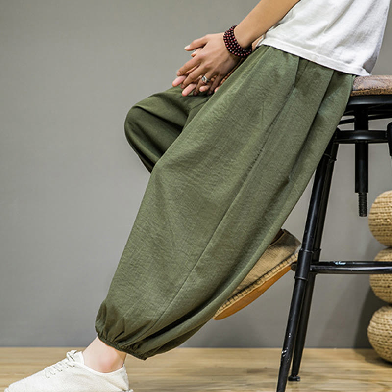 Buddha Stonesサマープレーンドローストリングメンズアンクル丈コットンハーレムパンツ（ポケット付き） - image 37