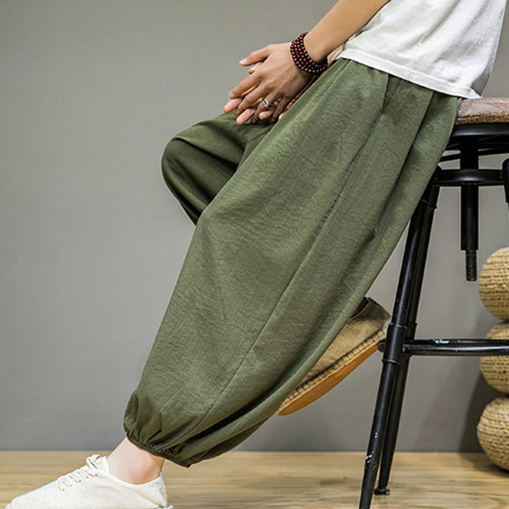 Buddha Stonesサマープレーンドローストリングメンズアンクル丈コットンハーレムパンツ（ポケット付き） - image 37