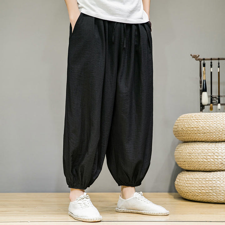 Buddha Stonesサマープレーンドローストリングメンズアンクル丈コットンハーレムパンツ（ポケット付き） - 黒 - US/UK/AU46、 EU56 (5XL) - image 22