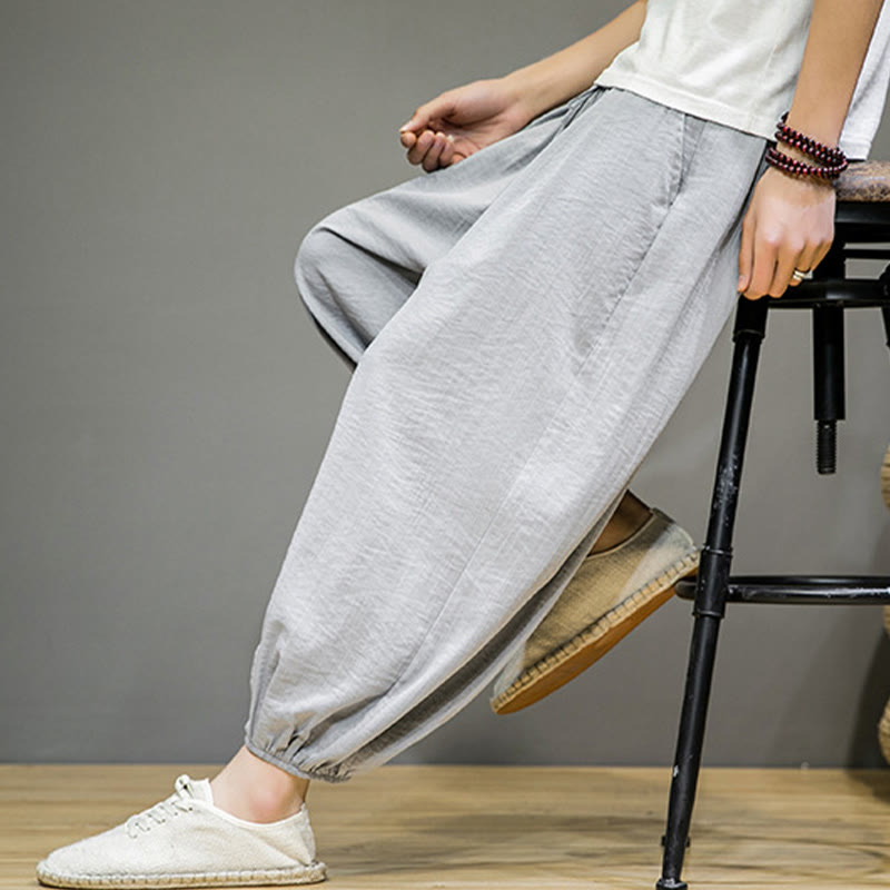 Buddha Stonesサマープレーンドローストリングメンズアンクル丈コットンハーレムパンツ（ポケット付き） - image 17