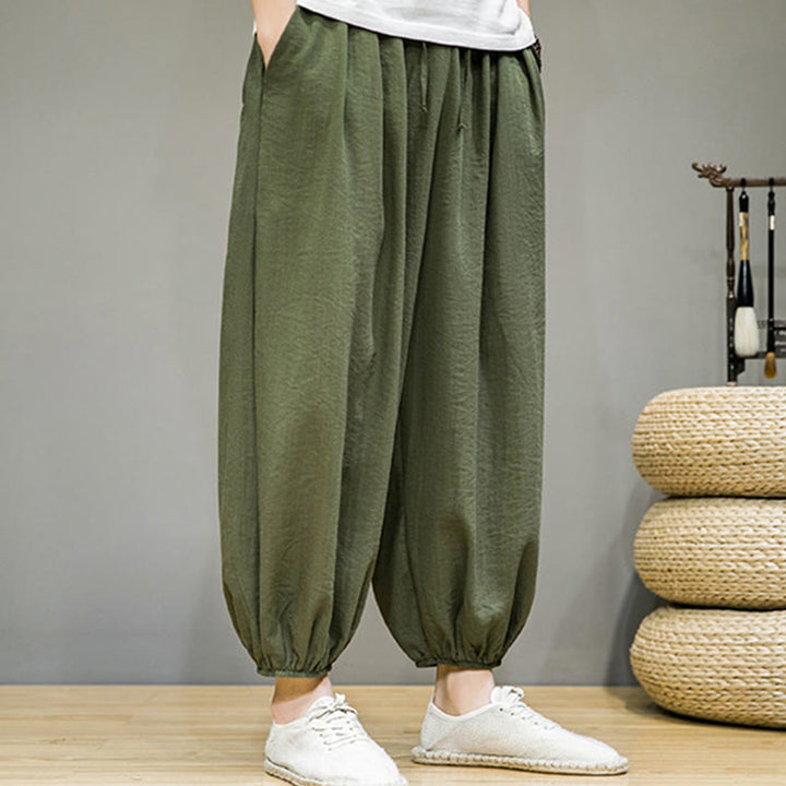 Buddha Stonesサマープレーンドローストリングメンズアンクル丈コットンハーレムパンツ（ポケット付き） - image 34