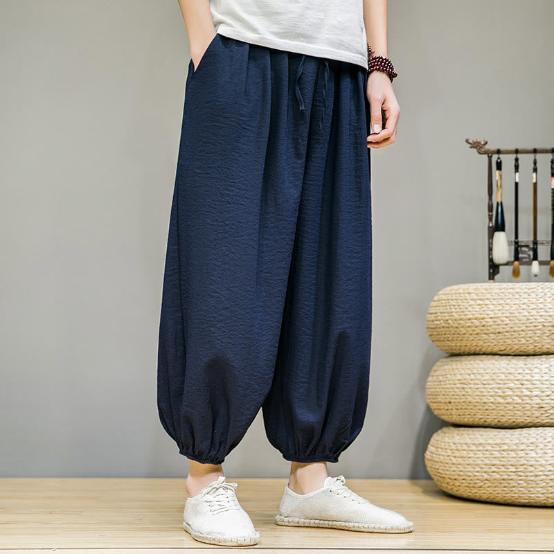 Buddha Stonesサマープレーンドローストリングメンズアンクル丈コットンハーレムパンツ（ポケット付き） - image 5