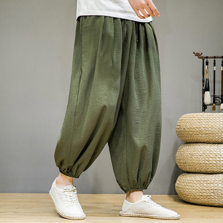 Buddha Stonesサマープレーンドローストリングメンズアンクル丈コットンハーレムパンツ（ポケット付き） - image 36