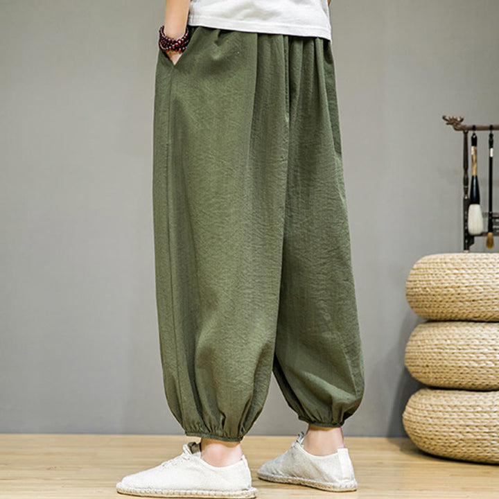 Buddha Stonesサマープレーンドローストリングメンズアンクル丈コットンハーレムパンツ（ポケット付き） - image 33