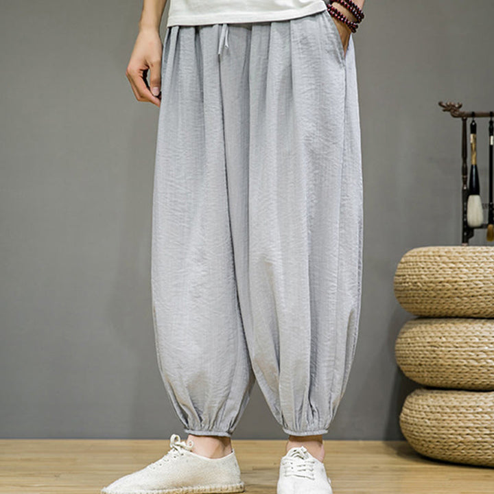 Buddha Stonesサマープレーンドローストリングメンズアンクル丈コットンハーレムパンツ（ポケット付き） - image 13