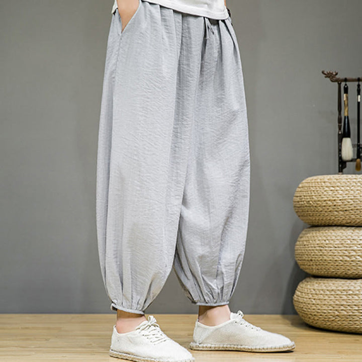 Buddha Stonesサマープレーンドローストリングメンズアンクル丈コットンハーレムパンツ（ポケット付き） - image 12
