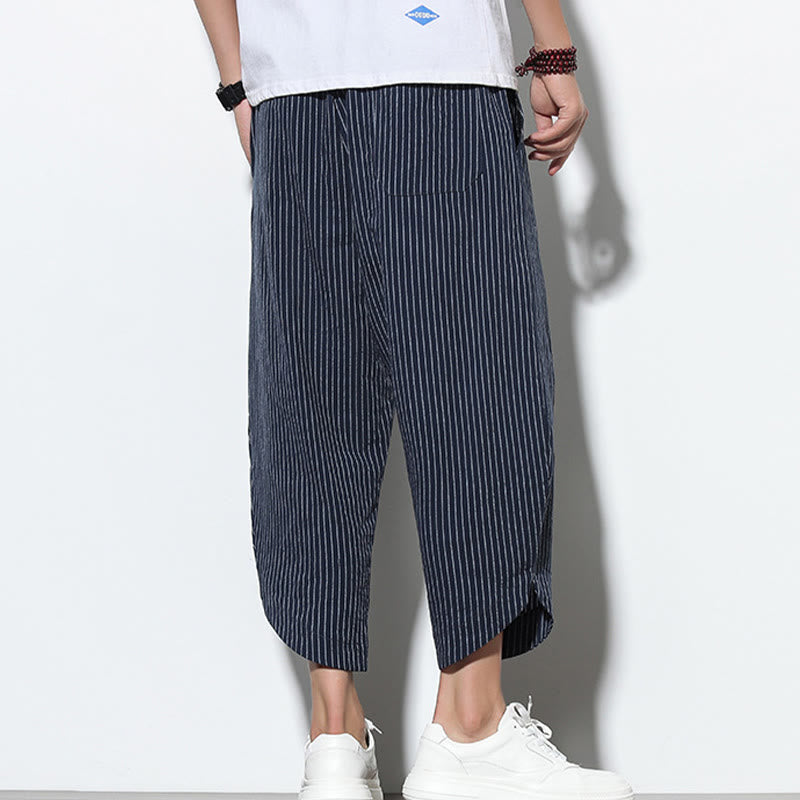 Buddha Stonesサマーストライプ柄 ドローストリング コットンリネン メンズ 7-8丈 ハーレムパンツ ポケット付き - image 35