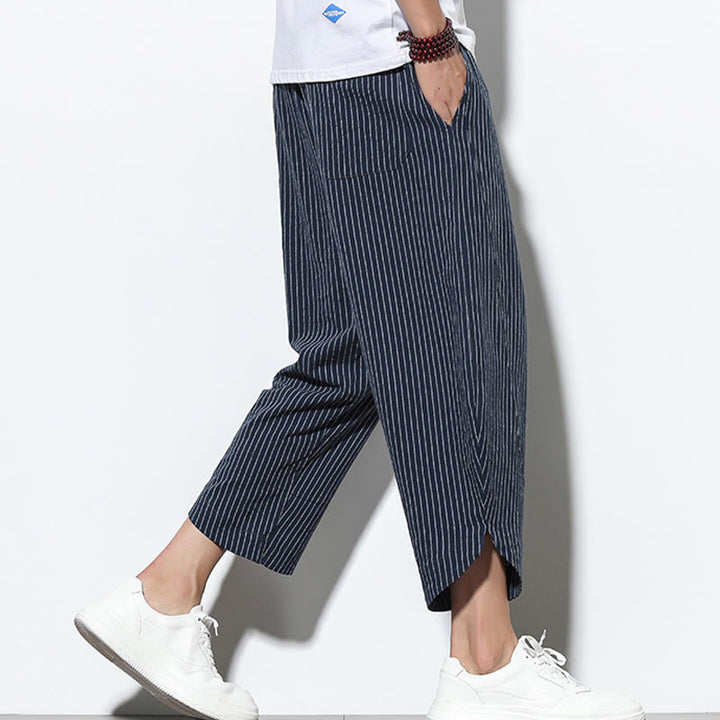 Buddha Stonesサマーストライプ柄 ドローストリング コットンリネン メンズ 7-8丈 ハーレムパンツ ポケット付き - image 38