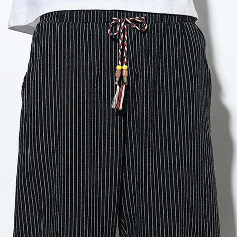 Buddha Stonesサマーストライプ柄 ドローストリング コットンリネン メンズ 7-8丈 ハーレムパンツ ポケット付き - image 18