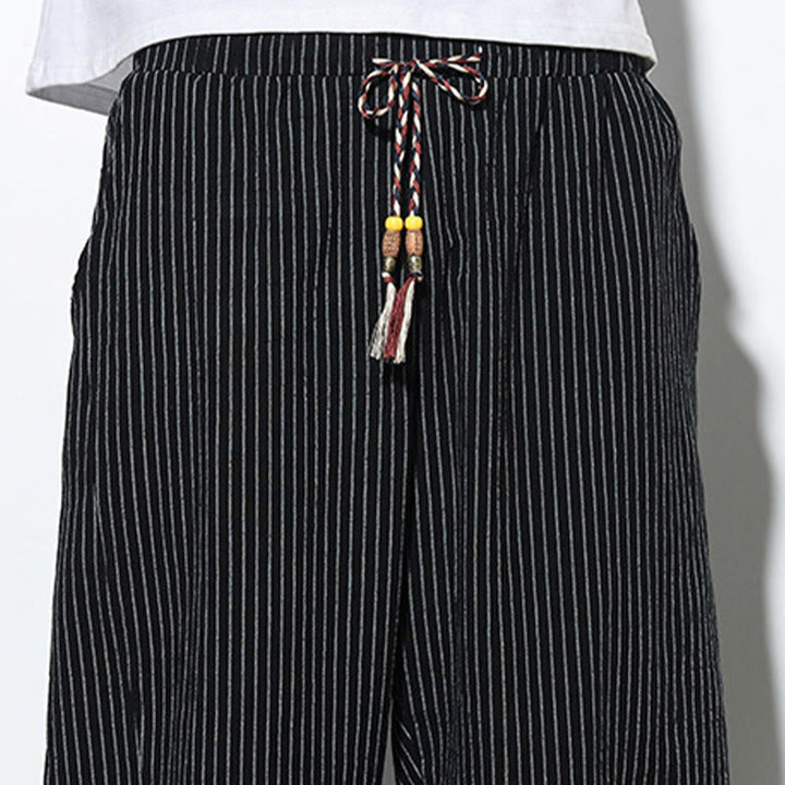 Buddha Stonesサマーストライプ柄 ドローストリング コットンリネン メンズ 7-8丈 ハーレムパンツ ポケット付き - image 18