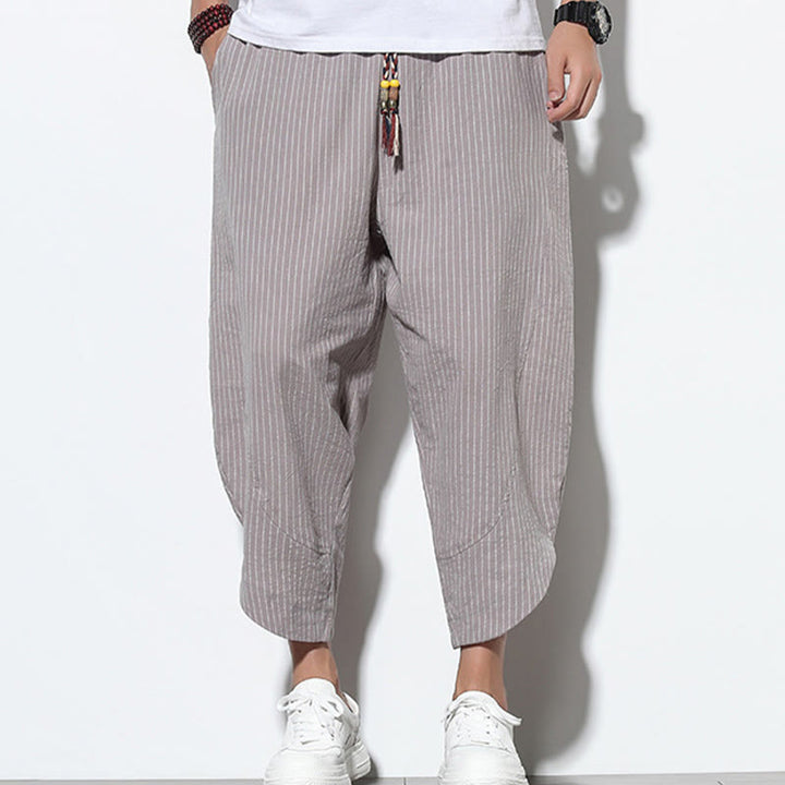 Buddha Stonesサマーストライプ柄 ドローストリング コットンリネン メンズ 7-8丈 ハーレムパンツ ポケット付き - image 24