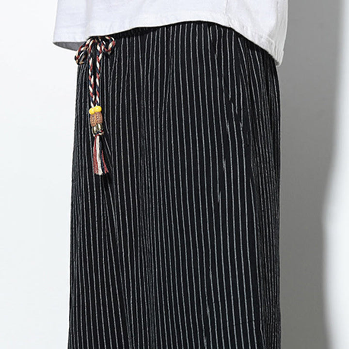 Buddha Stonesサマーストライプ柄 ドローストリング コットンリネン メンズ 7-8丈 ハーレムパンツ ポケット付き - image 20