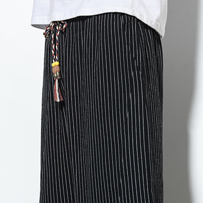 Buddha Stonesサマーストライプ柄 ドローストリング コットンリネン メンズ 7-8丈 ハーレムパンツ ポケット付き - image 20