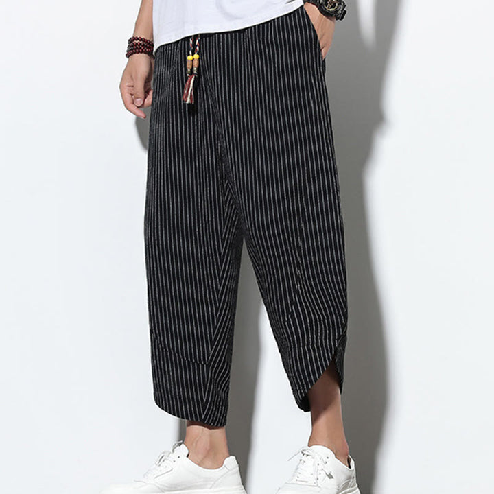 Buddha Stonesサマーストライプ柄 ドローストリング コットンリネン メンズ 7-8丈 ハーレムパンツ ポケット付き - image 13
