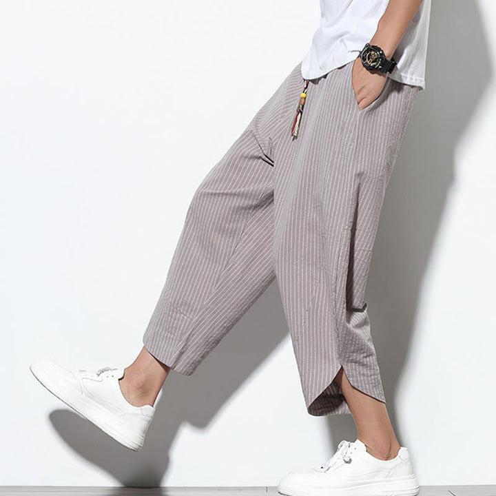 Buddha Stonesサマーストライプ柄 ドローストリング コットンリネン メンズ 7-8丈 ハーレムパンツ ポケット付き - image 30